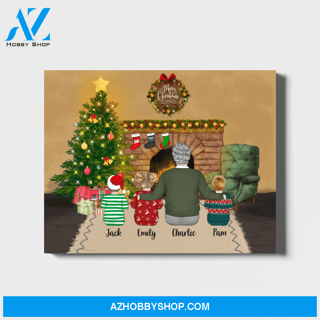 Personalized Landscape Canvas, Grandfather and Kids, Custom Gift for Christmas