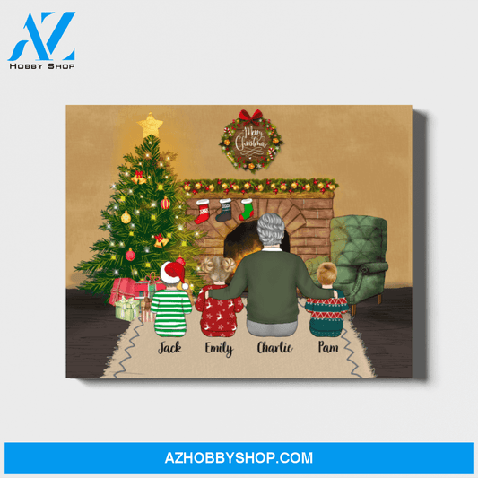 Personalized Landscape Canvas, Grandfather and Kids, Custom Gift for Christmas