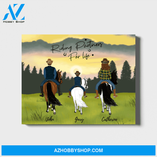 Personalized Landscape Canvas, Man Woman and Kid Family Gift for Horse Lovers