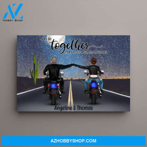 Personalized Landscape Canvas, Motorcycle Couple, Gift for Motorcycle Lovers