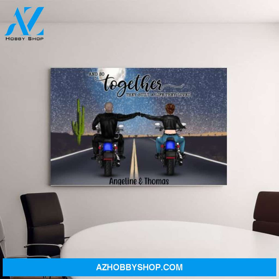 Personalized Landscape Canvas, Motorcycle Couple, Gift for Motorcycle Lovers