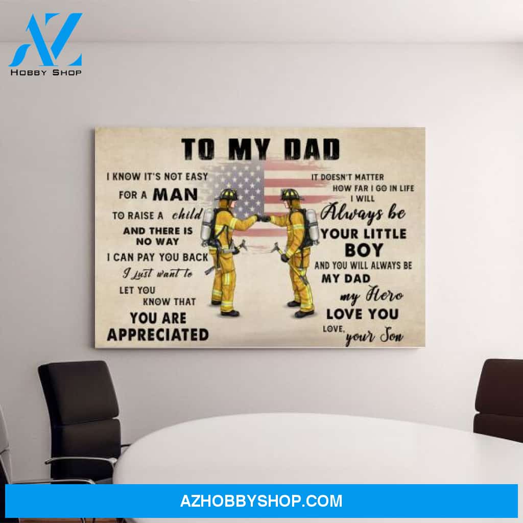 Personalized Landscape Canvas, To My Dad, Firefighter Dad and Son/Daughter, Gift for Dad and Firefighters