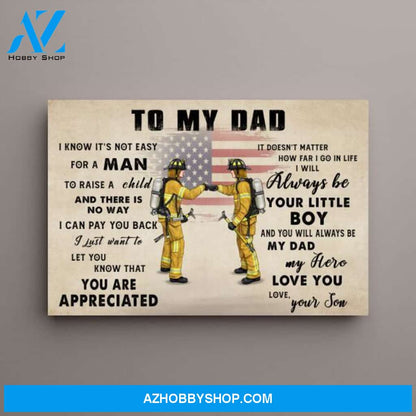 Personalized Landscape Canvas, To My Dad, Firefighter Dad and Son/Daughter, Gift for Dad and Firefighters