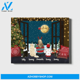 Personalized Landscape Canvas, Woman Kid and Dogs, Custom Gift for Christmas