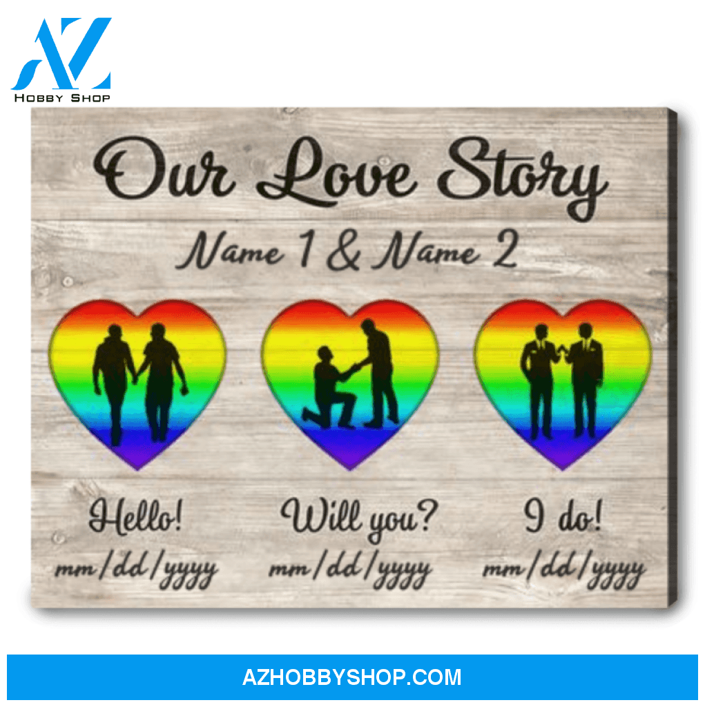 Personalized LGBT Gay Couple Gift For LGBTQ+ Pride Canvas Rainbow Couple