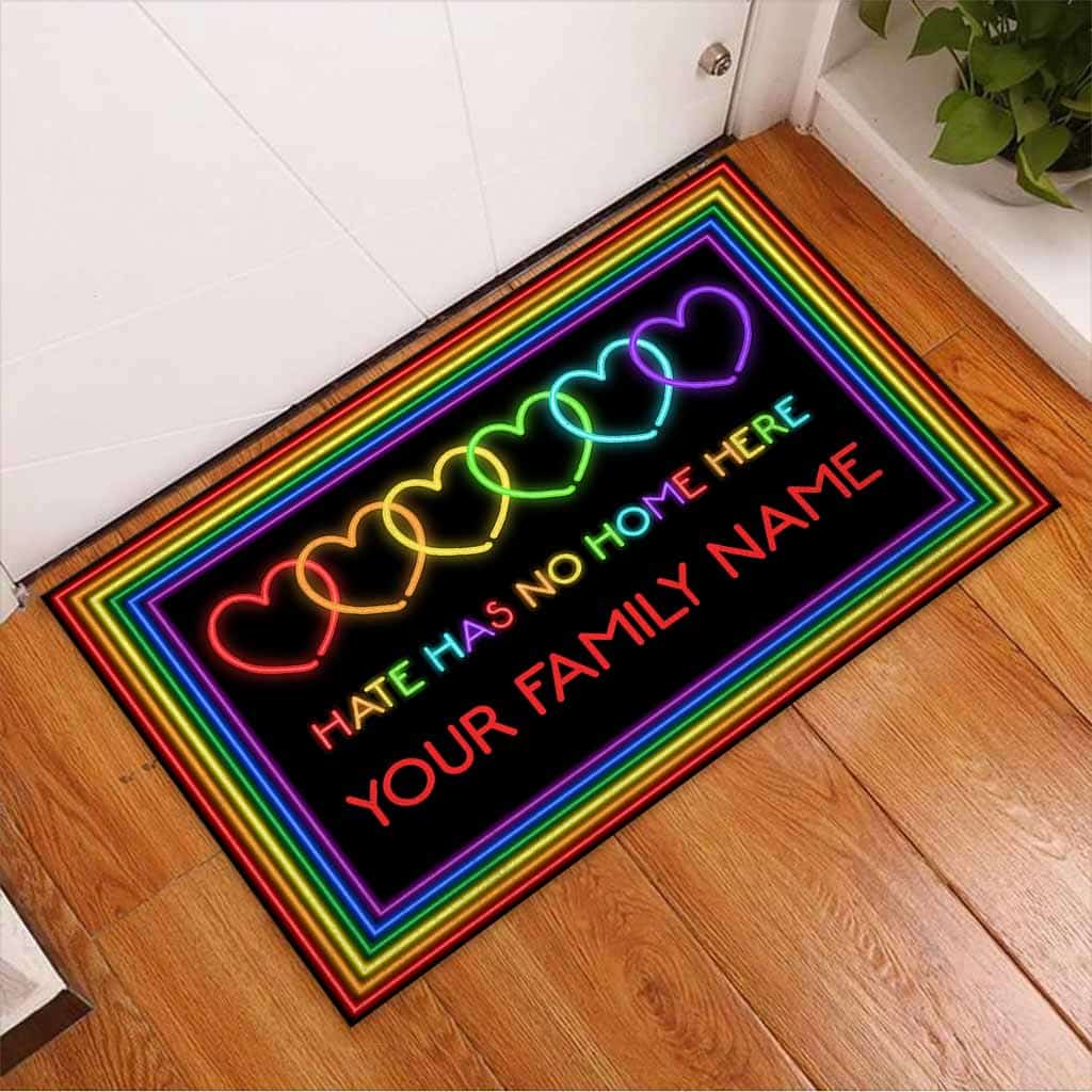 Personalized LGBT Hate Has No Home Here Custom Name Doormat Welcome Mat