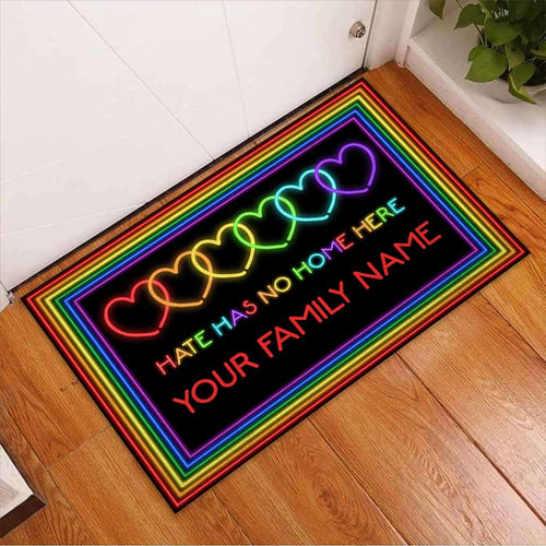 Personalized LGBT Hate Has No Home Here Custom Name Doormat Welcome Mat