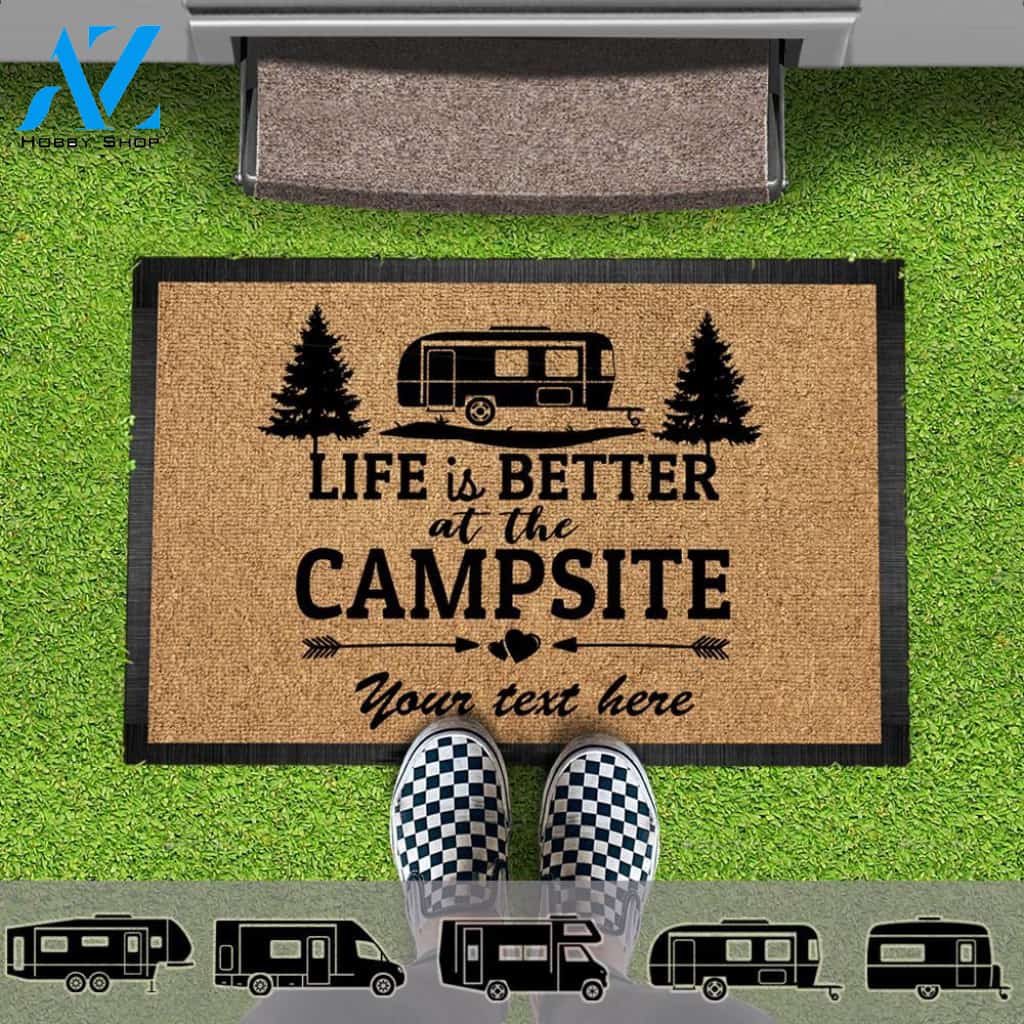 Personalized Life Is Better Camping Doormat-RV Camper -Tractor - Motor Home Doormat, Happy Campsite, Tent Mats