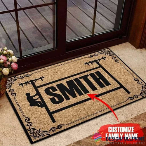 Personalized Lineman Rubber Base Non-Slip Rubber Backing Doormat HG