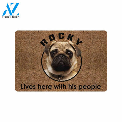 Personalized Live Here With His People Dog Doormat Home Decor – Doormat