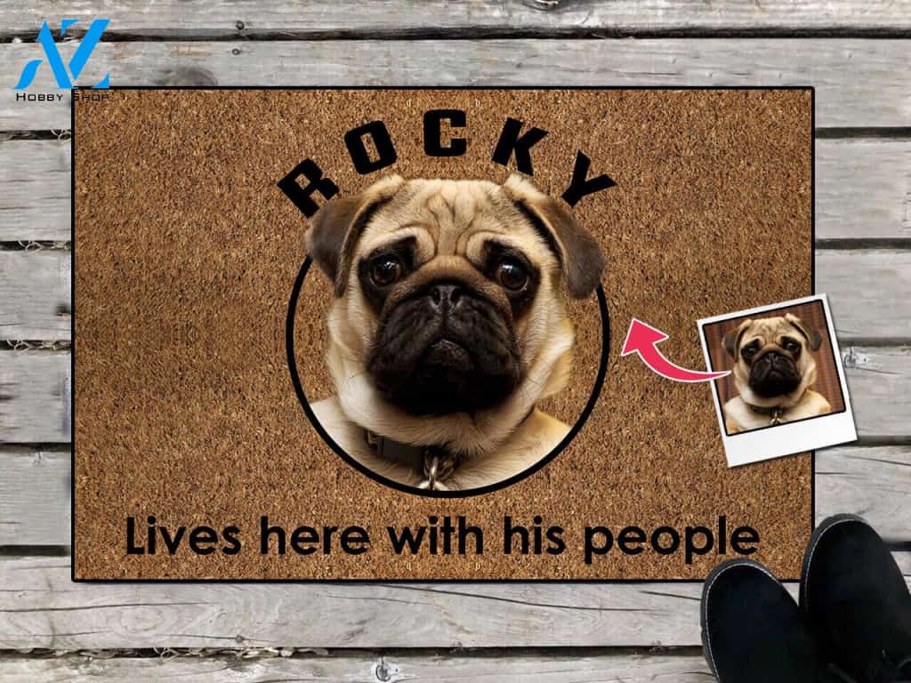 Personalized Live Here With His People Dog Doormat Home Decor – Doormat