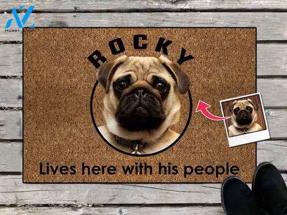 Personalized Live Here With His People Dog Doormat Home Decor – Doormat