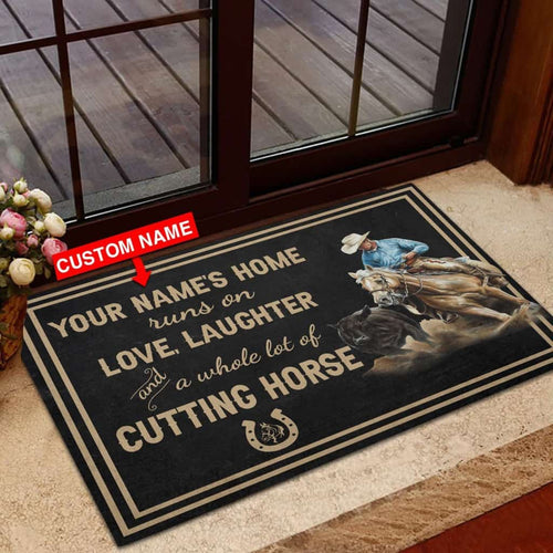 Personalized Love, Laughter &amp;amp; Cutting horse Custom Name Doormat Welcome Mat
