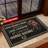 Personalized Love, Laughter &amp;amp; Horse Racing Custom Name Doormat Welcome Mat