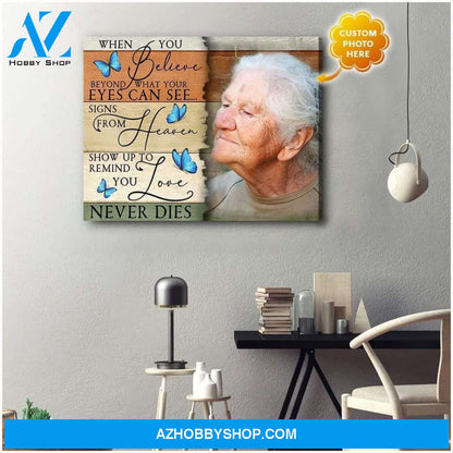 Personalized Love Never Dies Photo Butterfly Wall Art Canvas