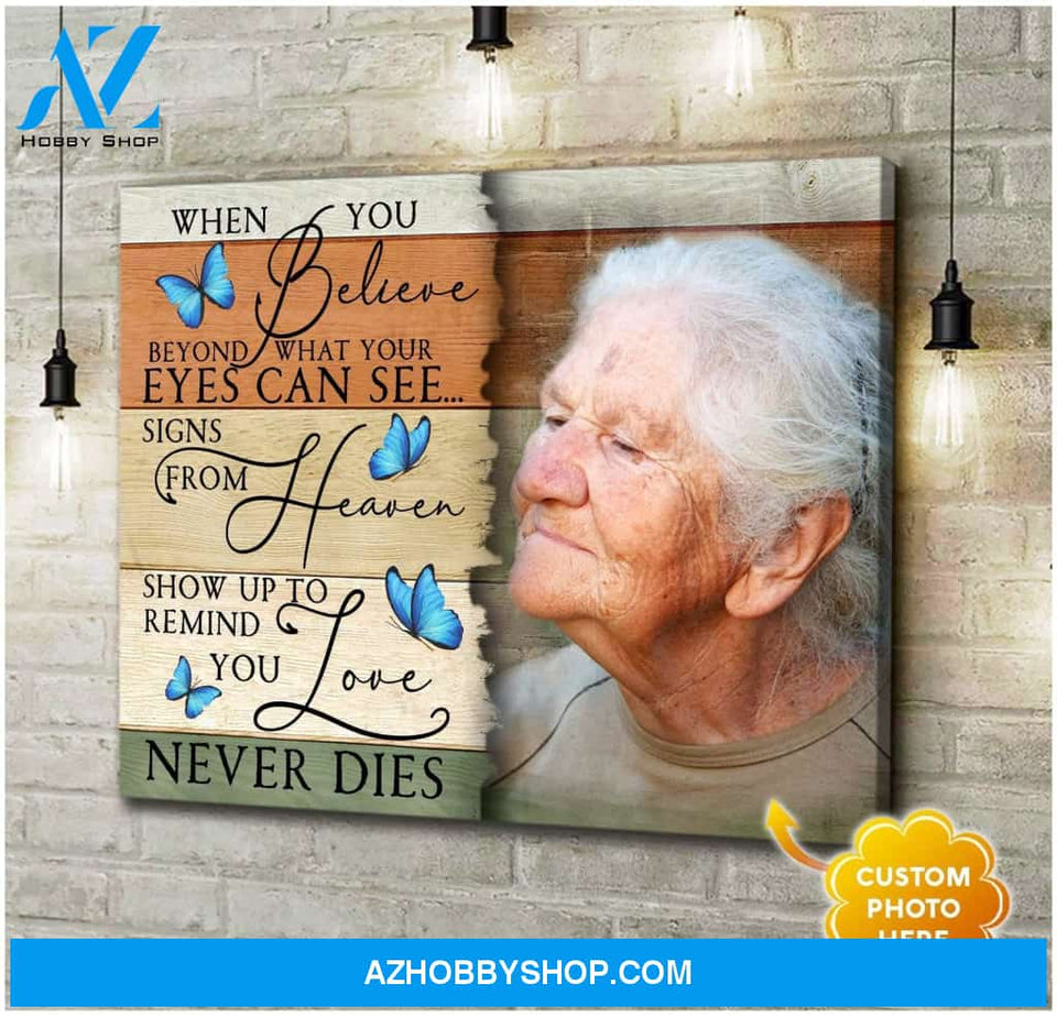Personalized Love Never Dies Photo Butterfly Wall Art Canvas