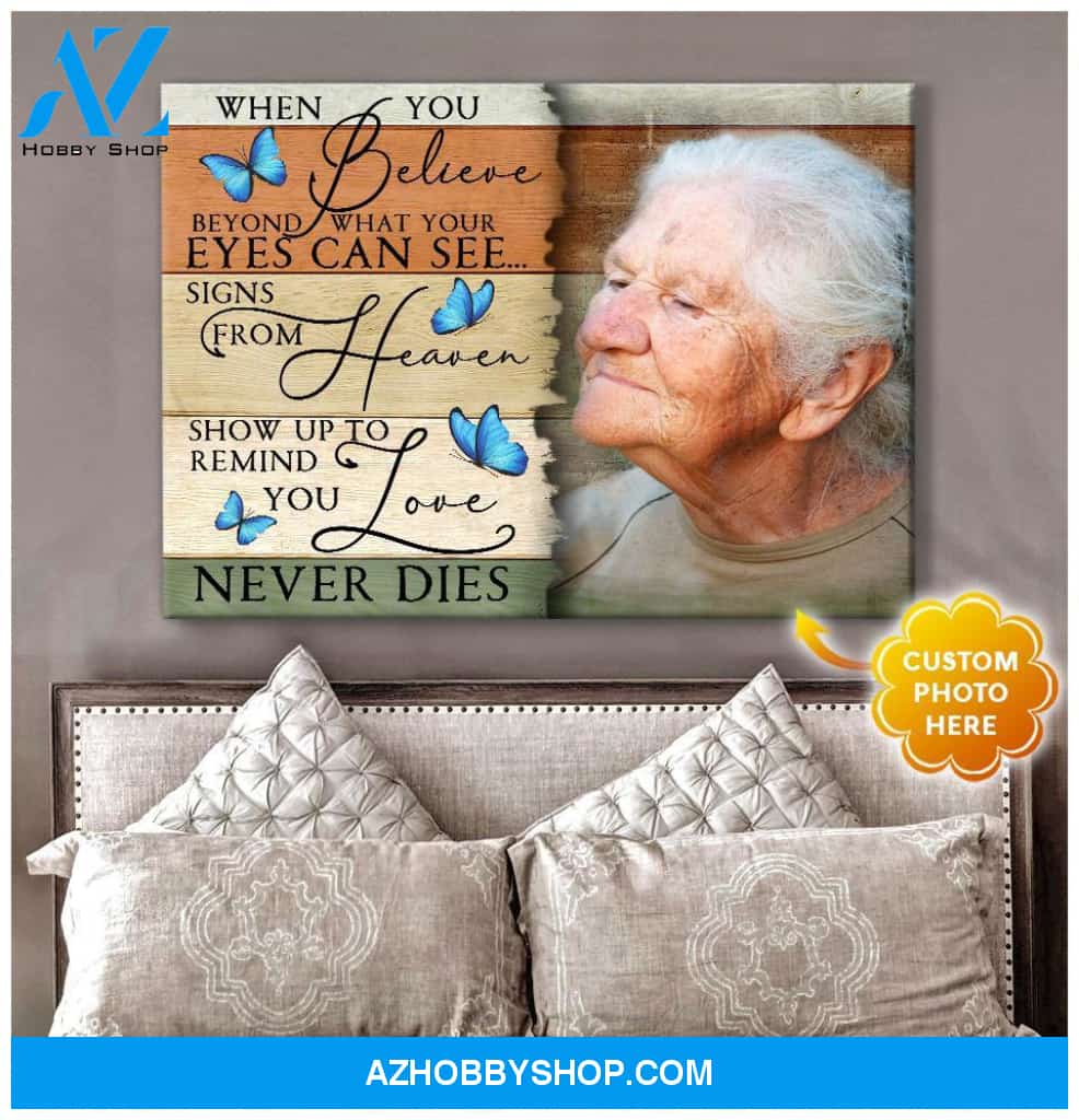 Personalized Love Never Dies Photo Butterfly Wall Art Canvas