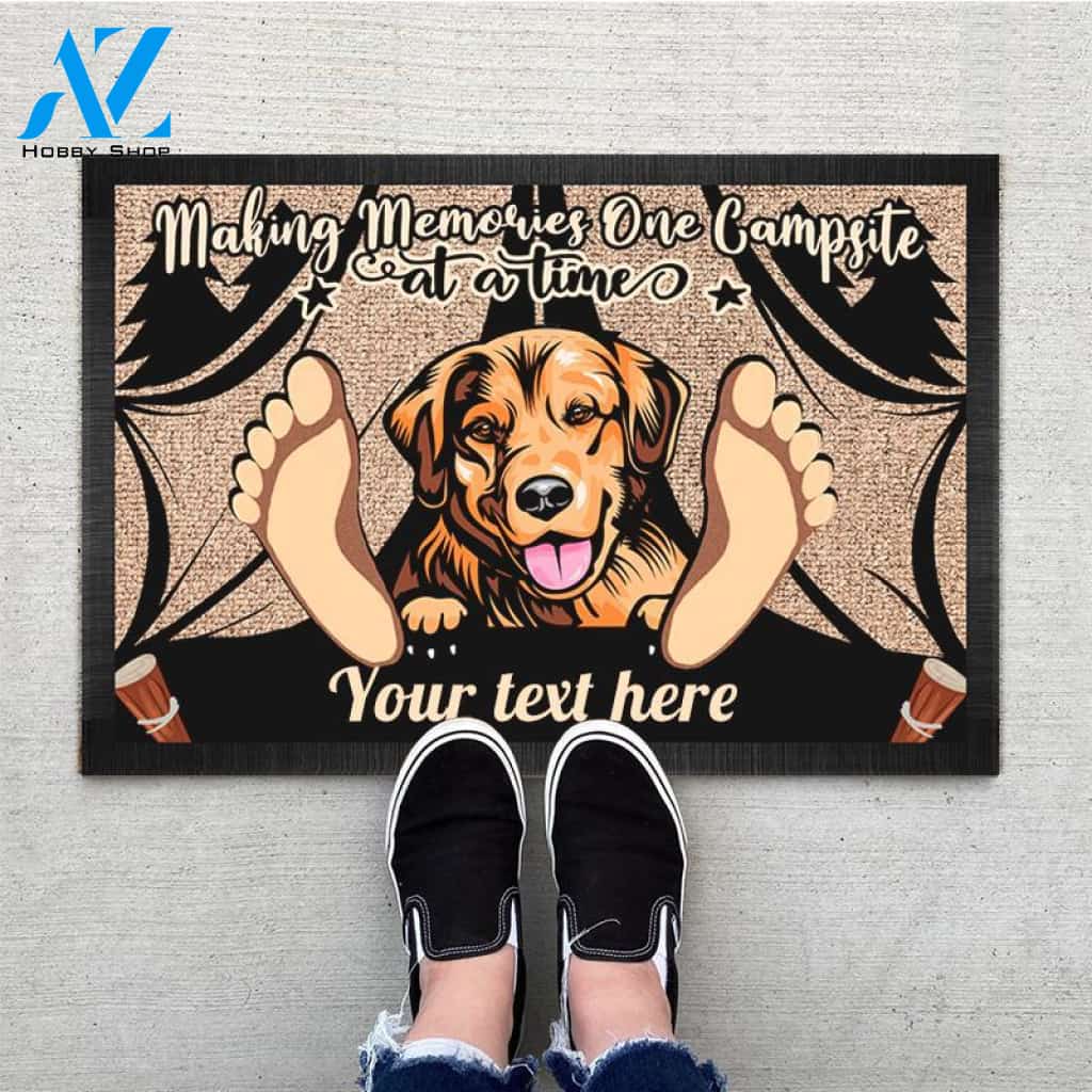 Personalized Making memories one campsite at a time with dog Doormat, Dog mat custom, Pawprints Doormat, dog doormat, camping doormat, happy camper dog, dog gift, dog mat, custom dog - Dog mat custom