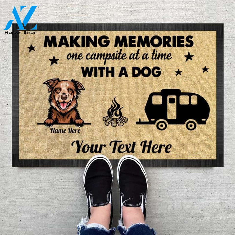 Personalized Making Memories One Campsite With Dogs Doormat, Camping With Dogs Mats, Camper Gift, Dog Lovers