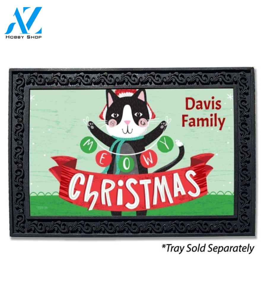 Personalized Meowy Christmas Cat Doormat - 18" x 30"