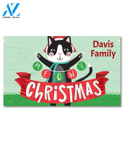 Personalized Meowy Christmas Cat Doormat - 18" x 30"