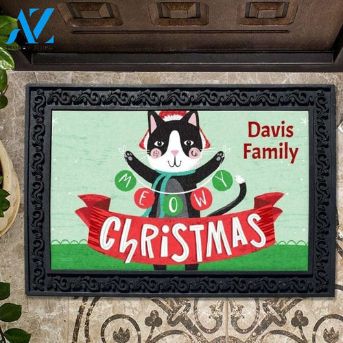 Personalized Meowy Christmas Cat Doormat - 18" x 30"