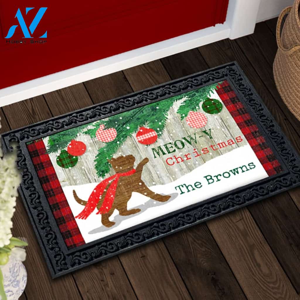 Personalized Meowy Christmas Kitten Doormat - 18" x 30"