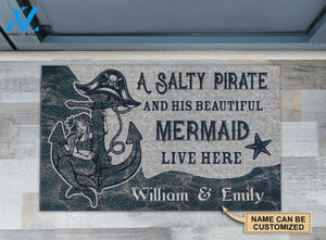 Personalized Mermaid Salty Pirate Live Here Customized Doormat | WELCOME MAT | HOUSE WARMING GIFT