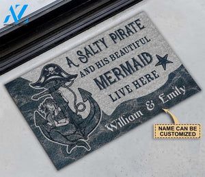 Personalized Mermaid Salty Pirate Live Here Customized Doormat | WELCOME MAT | HOUSE WARMING GIFT
