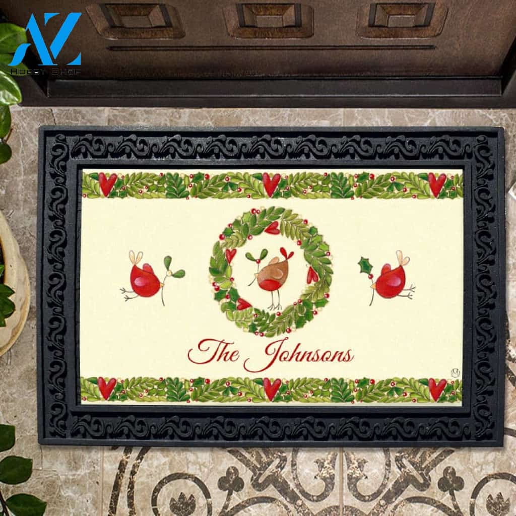 Personalized Merry Christmas Wreath - Doormat - 18" x 30"