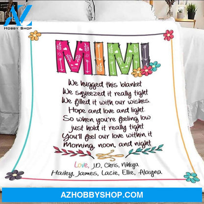 Personalized Mimi Blanket, Mimi Blanket With Grandkids Names, Mimi We Hugged This Blanket