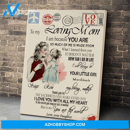 Personalized Mother's Day Gift Custom Canvas Letter From Daughter To My Loving Mom