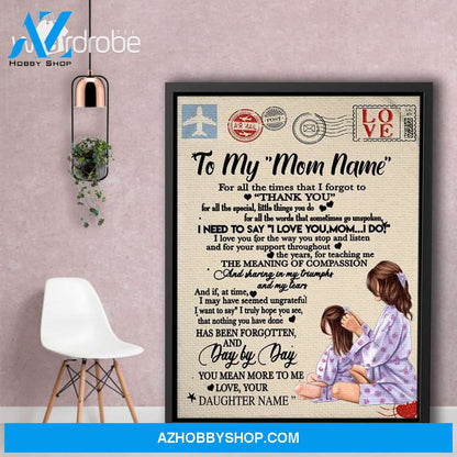 Personalized Mother's Day Gift Custom Canvas Letter From Daughter To My Mom
