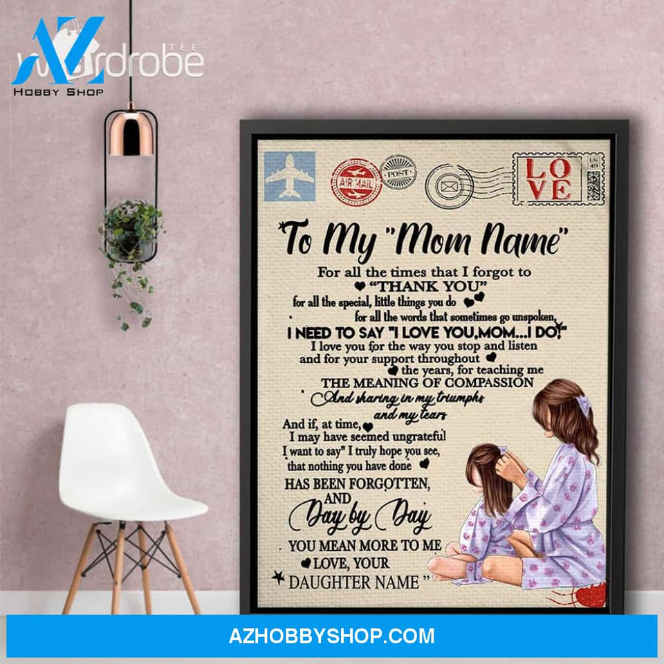 Personalized Mother's Day Gift Custom Canvas Letter From Daughter To My Mom