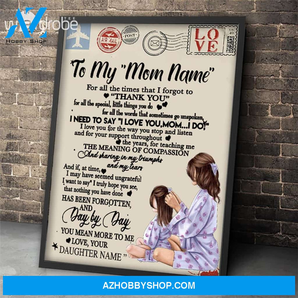 Personalized Mother's Day Gift Custom Canvas Letter From Daughter To My Mom