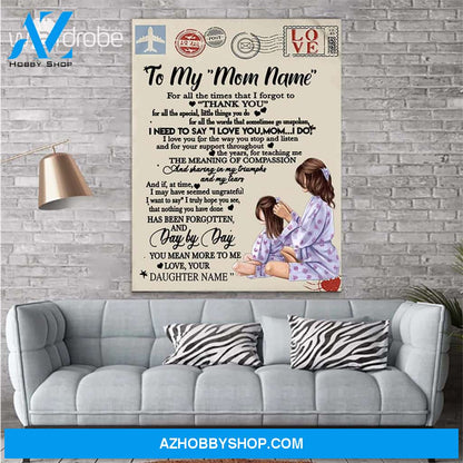 Personalized Mother's Day Gift Custom Canvas Letter From Daughter To My Mom
