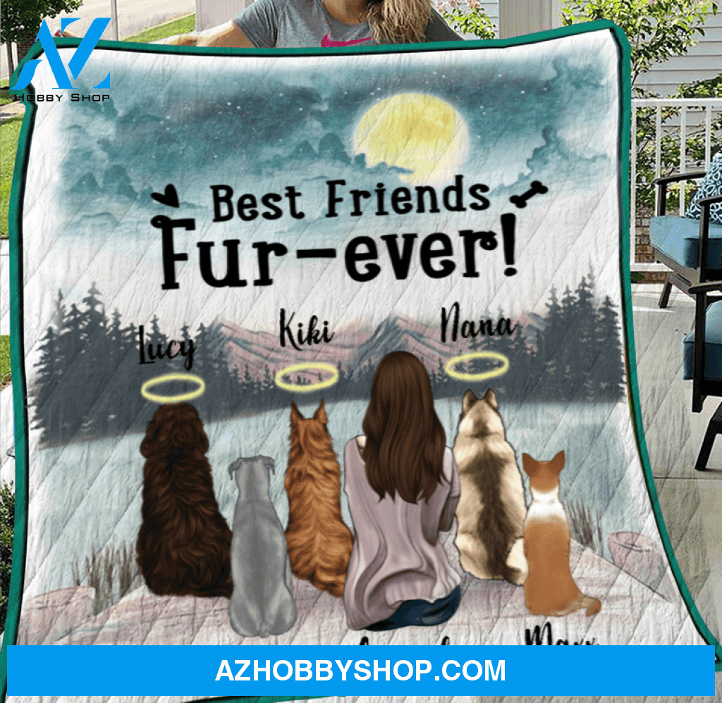 Personalized Mother's Day Gift For Dog Mom - Mom & Upto 5 Dogs Personalized Quilt Blanket - Bestfriends Fur-ever - Gift idea for dog moms