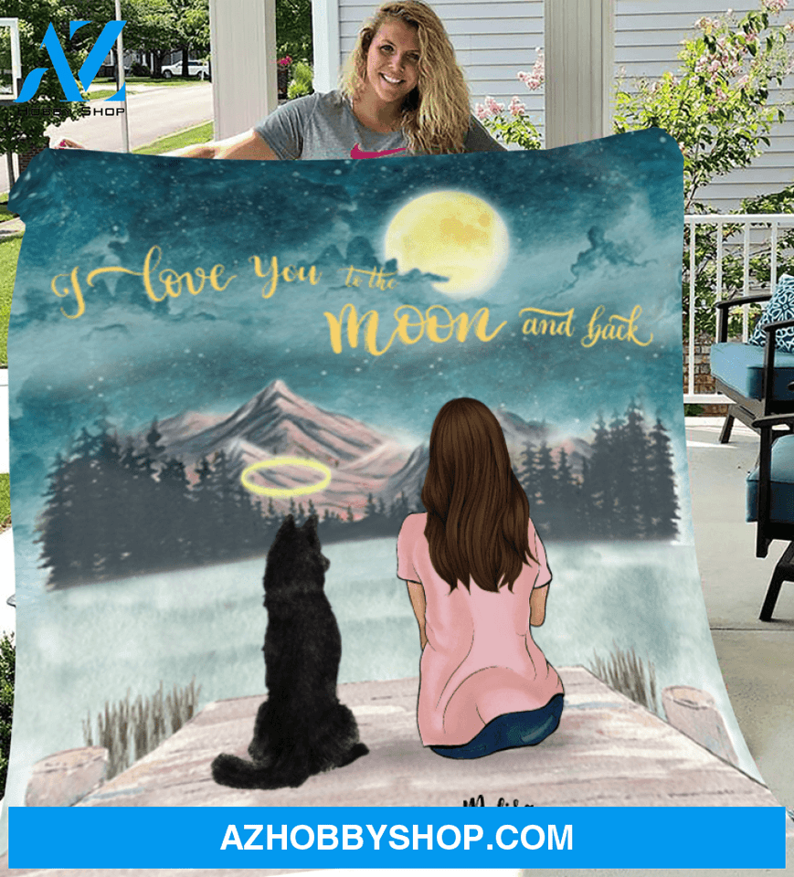 Personalized Mother's Day Gift For Dog Mom - Mom & Upto 4 Dogs Personalized Fleece Blanket - I love you to the moon and back