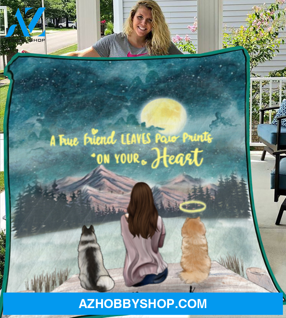 Personalized Mother's Day Gift For Dog Mom - Mom and 2 Dogs Personalized Quilt Blanket - I love you to the moon and back - Gift ideas for dog moms
