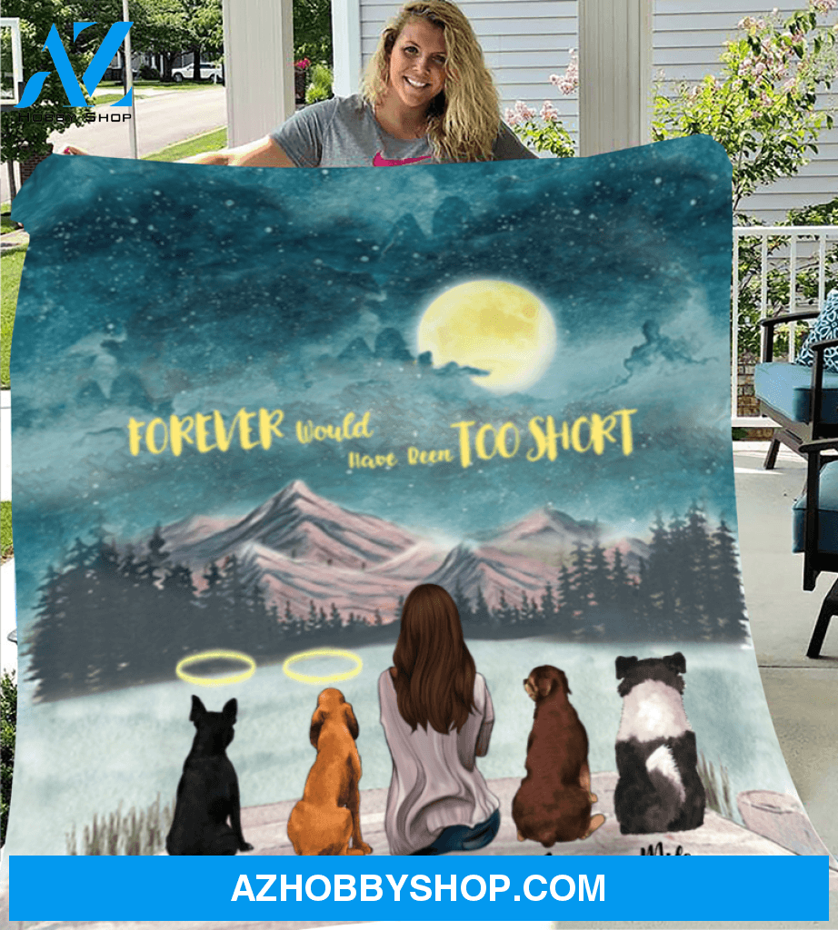Personalized Mother's Day Gift For Dog Mom - Mom and 4 Dogs Personalized Fleece Blanket - I love you to the moon and back - Gift ideas for dog moms