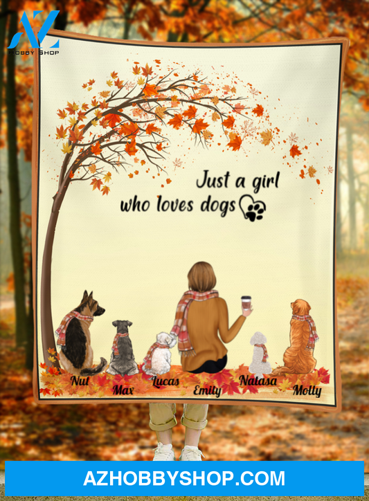 Personalized Mother's Day Gift For Dog Mom - Mom and Upto 5 Dogs Personalized Fleece Blanket - Just a girl who loves dogs - Gift ideas for dog moms
