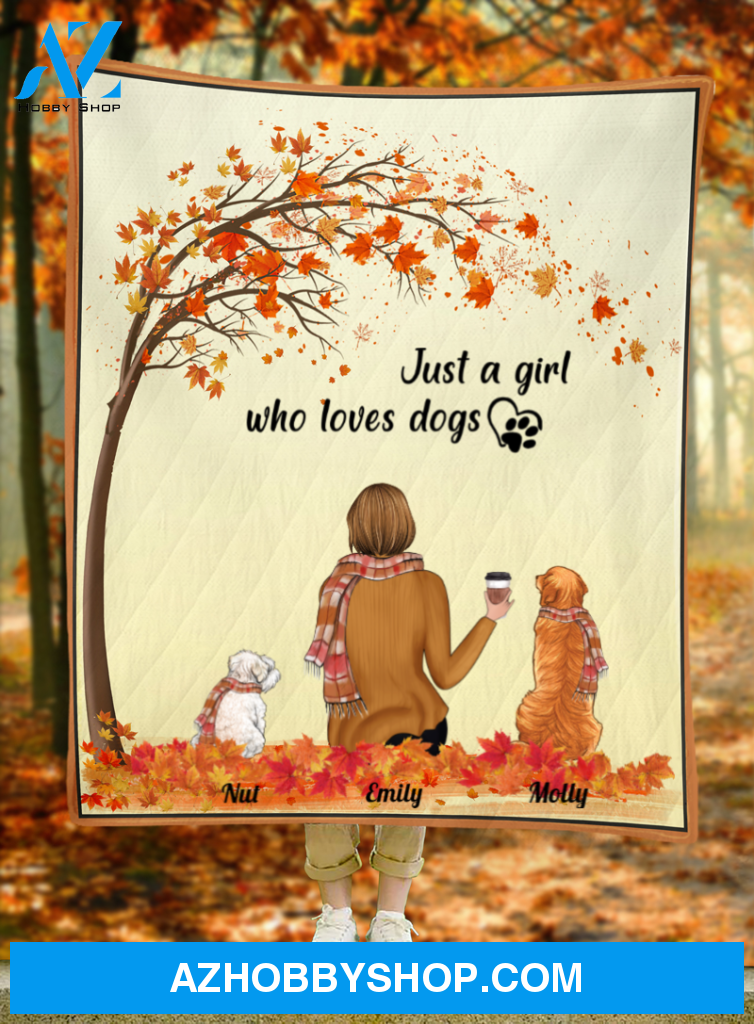 Personalized Mother's Day Gift For Dog Mom - Mom and 2 Dogs Personalized Quilt Blanket - Just a girl who loves dogs - Gift ideas for dog moms