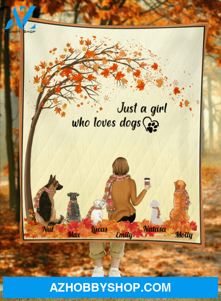 Personalized Mother's Day Gift For Dog Mom - Mom and 5 Dogs Personalized Quilt Blanket - Just a girl who loves dogs - Gift ideas for dog moms