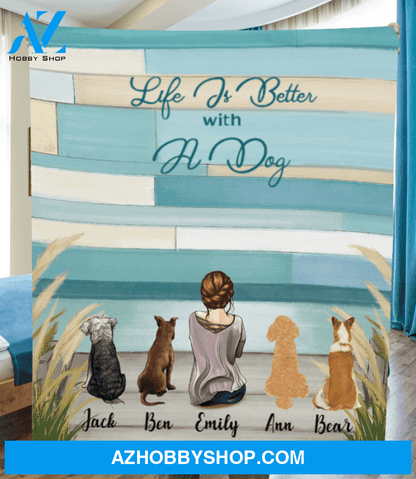 Personalized Mother's Day Gift for Dog Mom - Mom and Upto 4 Dogs Personalized Fleece Blanket - Life is better with dogs