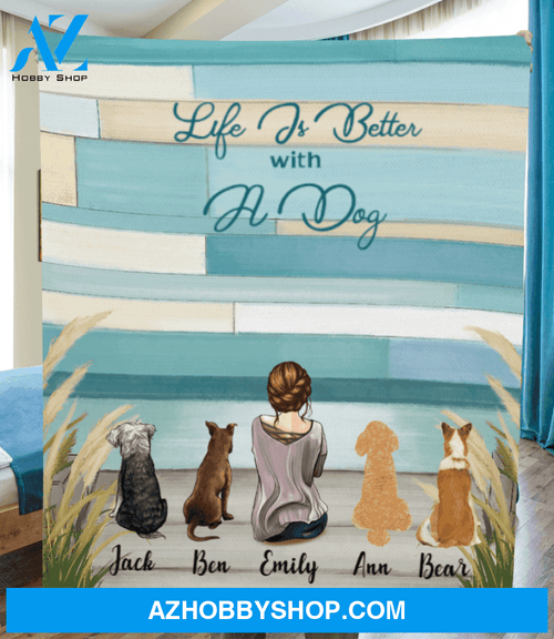 Personalized Mother's Day Gift for Dog Mom - Mom and Upto 4 Dogs Personalized Fleece Blanket - Life is better with dogs