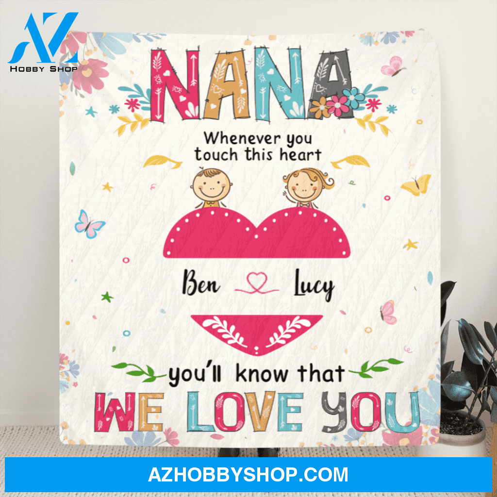 Personalized Mother's Day gift for grandma - 2 kids personalized grandma quilt blanket - Nana you'll know that we love you