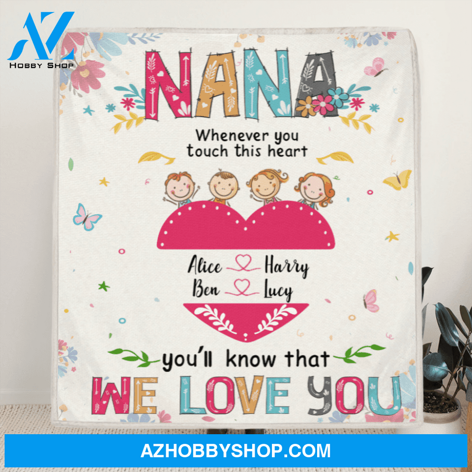 Personalized Mother's Day Gift For Grandma - 4 Kids Fleece Blanket - Nana You'll Know That We Love You