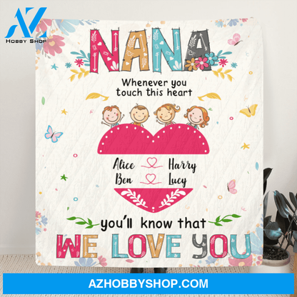 Personalized Mother's Day gift for grandma - 4 kids personalized grandma quilt blanket - Nana you'll know that we love you
