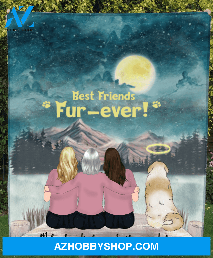 Personalized Mother's Day Gift From Daughter To Mom - Mom With 2 Daughters & 1 Dog Fleece Blanket - Best Mother's Day Gift Idea - Best Friends Fur-ever
