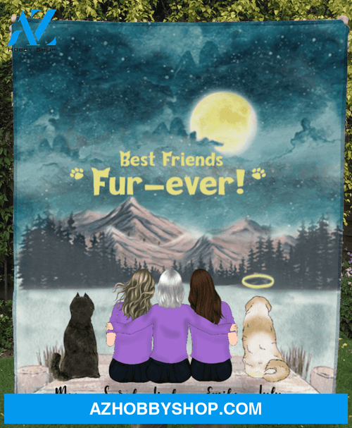 Personalized Mother's Day Gift From Daughter To Mom - Mom With 2 Daughters & 2 Dogs Fleece Blanket - Best Mother's Day Gift Idea - Best Friends Fur-ever